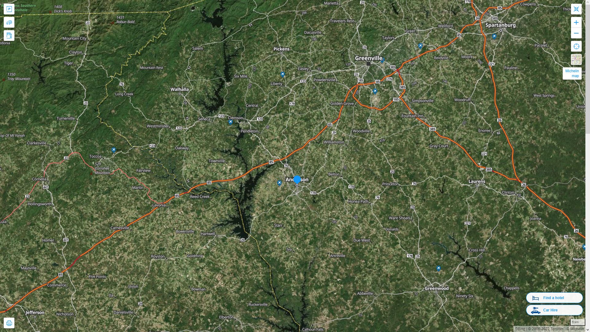Anderson South Carolina Highway and Road Map with Satellite View